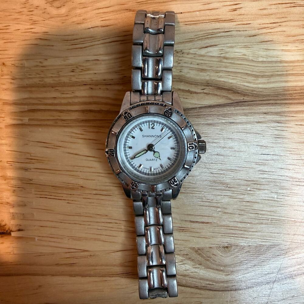 Shannons Silver Tone Quartz Watch Japan Movt Stainless Steel Bracelet Vintage